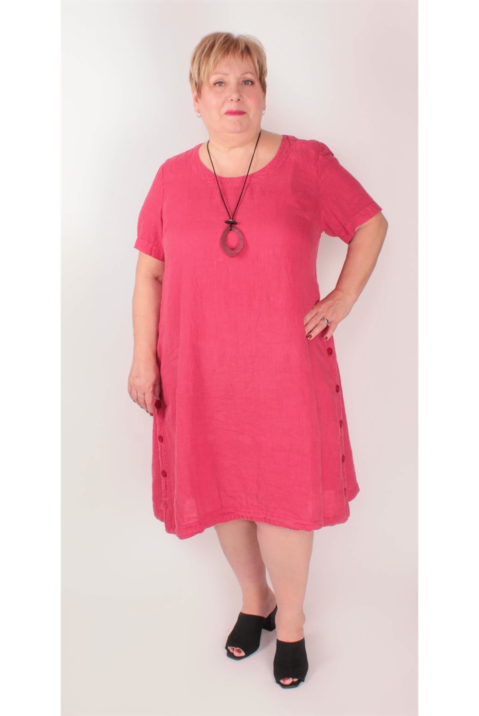 Robe Lin Boutons Framboise